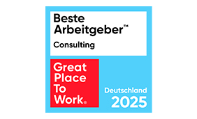 Auszeichnungssiegel der Initiative Great Place to Work: Beste Arbeitgeber im Bereich Consulting 2025
