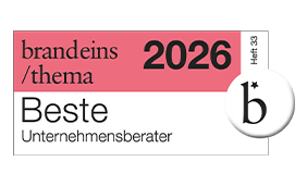 Auszeichnungssiegel des Magazins brand eins und statista als Beste Unternehmensberater 2026.