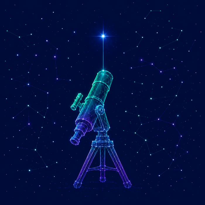 Operational excellence and transformation, represented by a telescope with a shining star in the sky