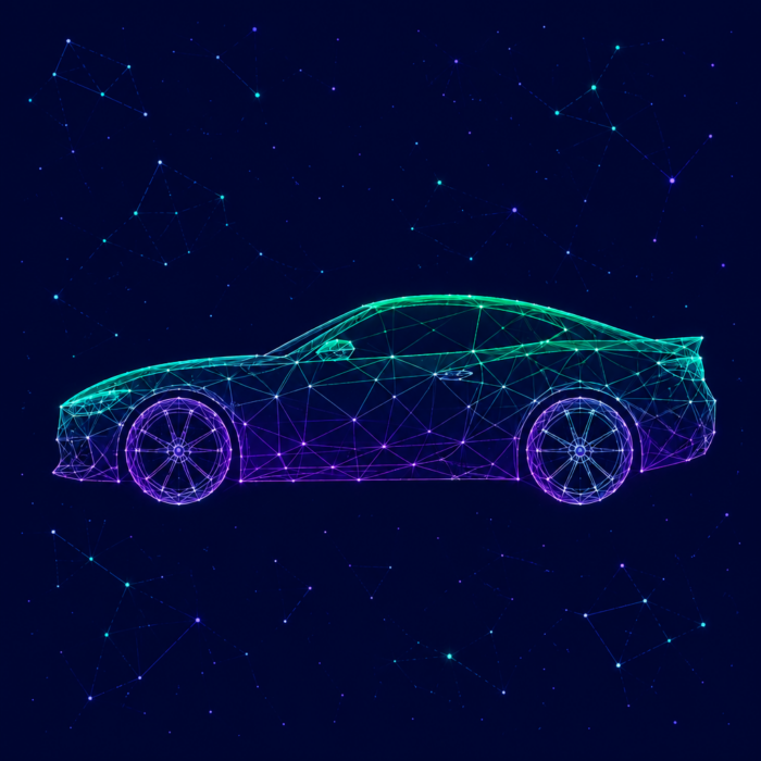 The automotive industry, represented by a wireframe-style car