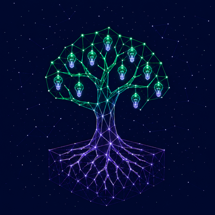 Innovationsmanagement wirksam verankern dargestellt durch einen Baum, vollbehangen mit Glühbirnen.