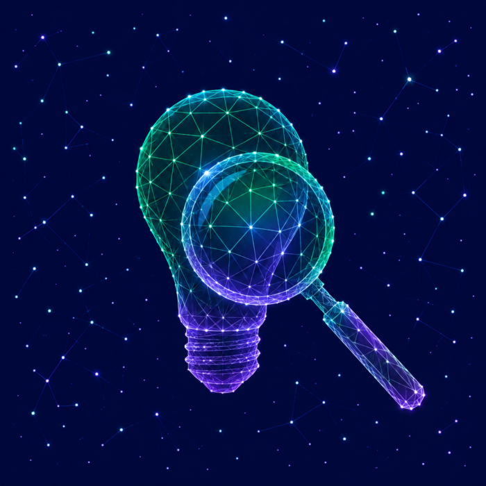 Innovation consulting depicted by a light bulb with a magnifying glass