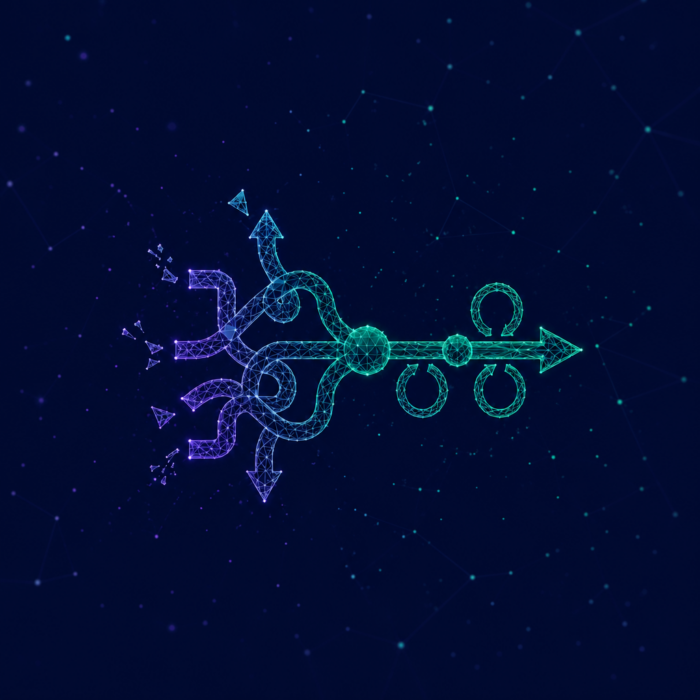 Lean consulting depicted by an arrow that starts with jagged lines and then becomes increasingly clear.