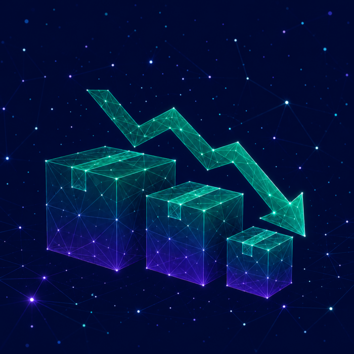 Product cost optimization, represented by three packages with a downward-pointing arrow.