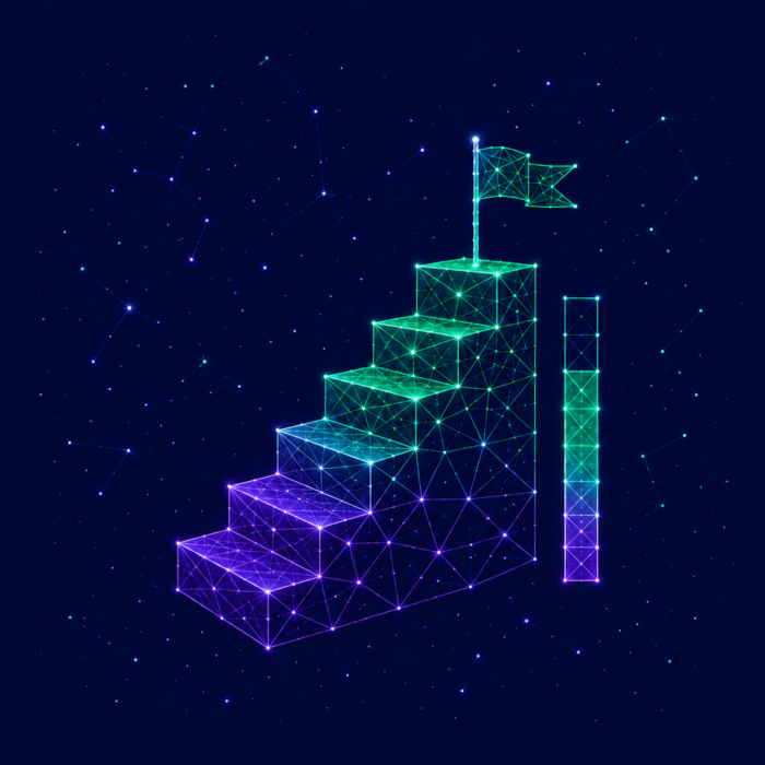 Achievement of maturity goals represented by a staircase.