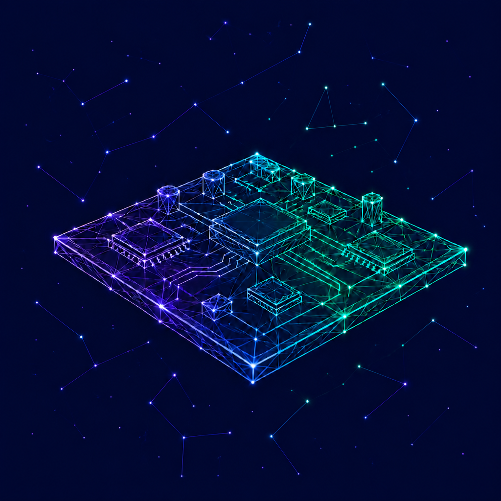 Electronics development illustrated by a computer chip