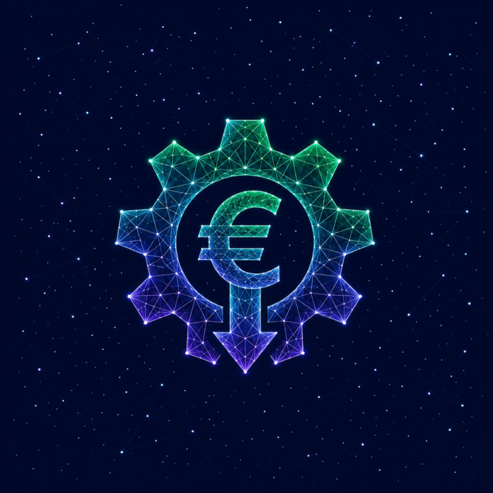 Development cost optimization, illustrated by a gear with a euro symbol and a downward-pointing arrow.