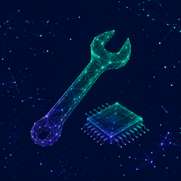 AI tools depicted by a computer chip and a wrench.
