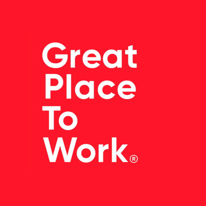 Das Logo von Great Place to Work in einem großen roten Kasten