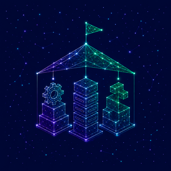 Program management represented by boxes with roofs.