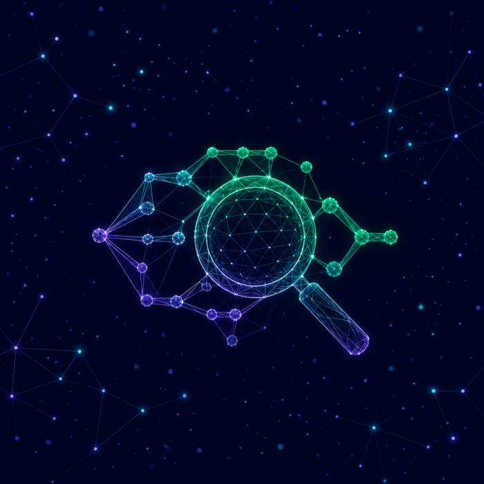 Using process mining to gain an objective view of a process, illustrated by a magnifying glass focused on a grid.