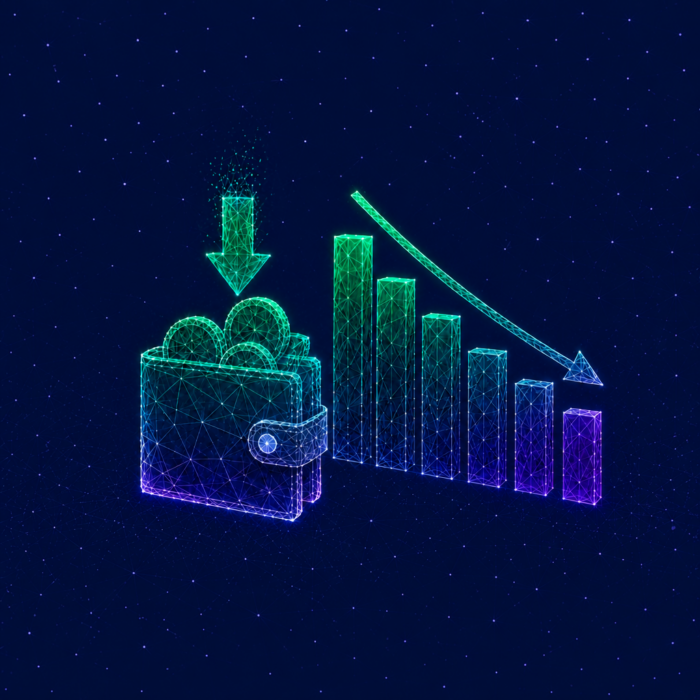 Targeted reduction of litigation costs, illustrated by a downward-pointing graph and a wallet filled with coins