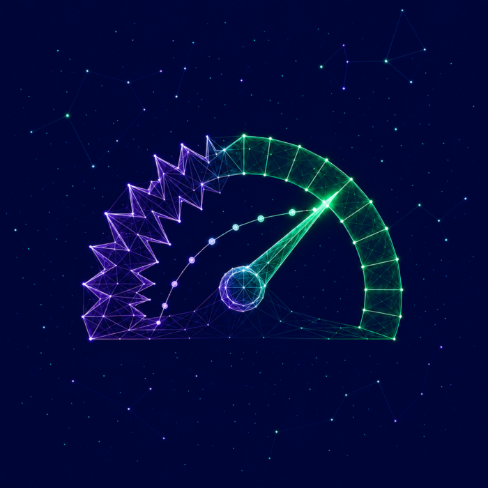 Change management illustrated by a speedometer.