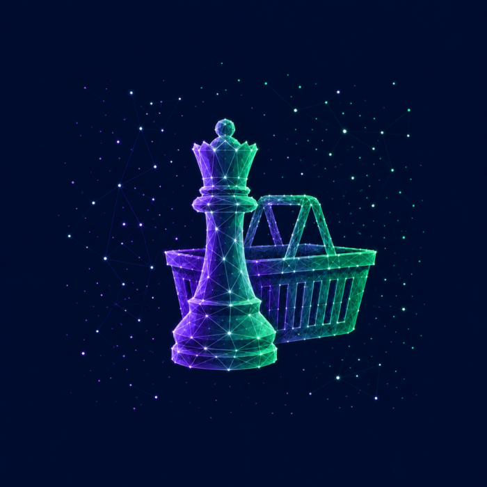 Procurement Strategy and Operating Model Design illustrated by a shopping basket and a chess piece