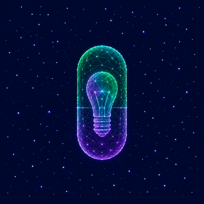 Innovationsberatung dargestellt durch eine GlĂŒhbirne in einer Tablette.