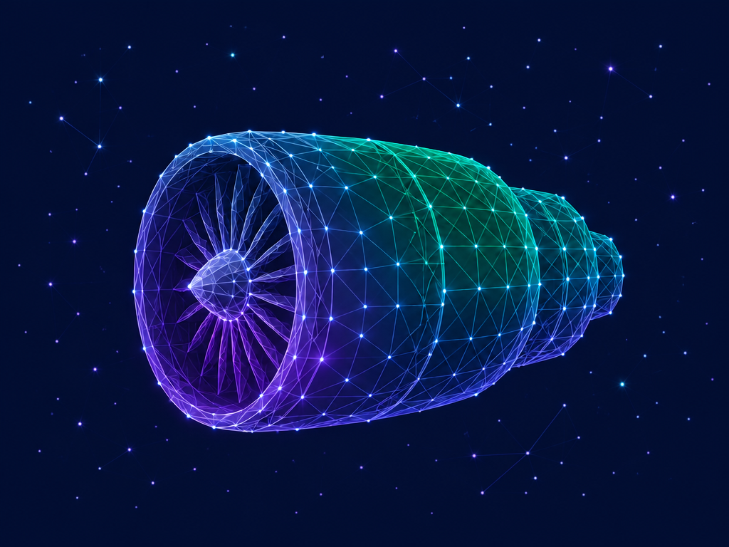 The aviation industry, depicted by a side view of an aircraft turbine