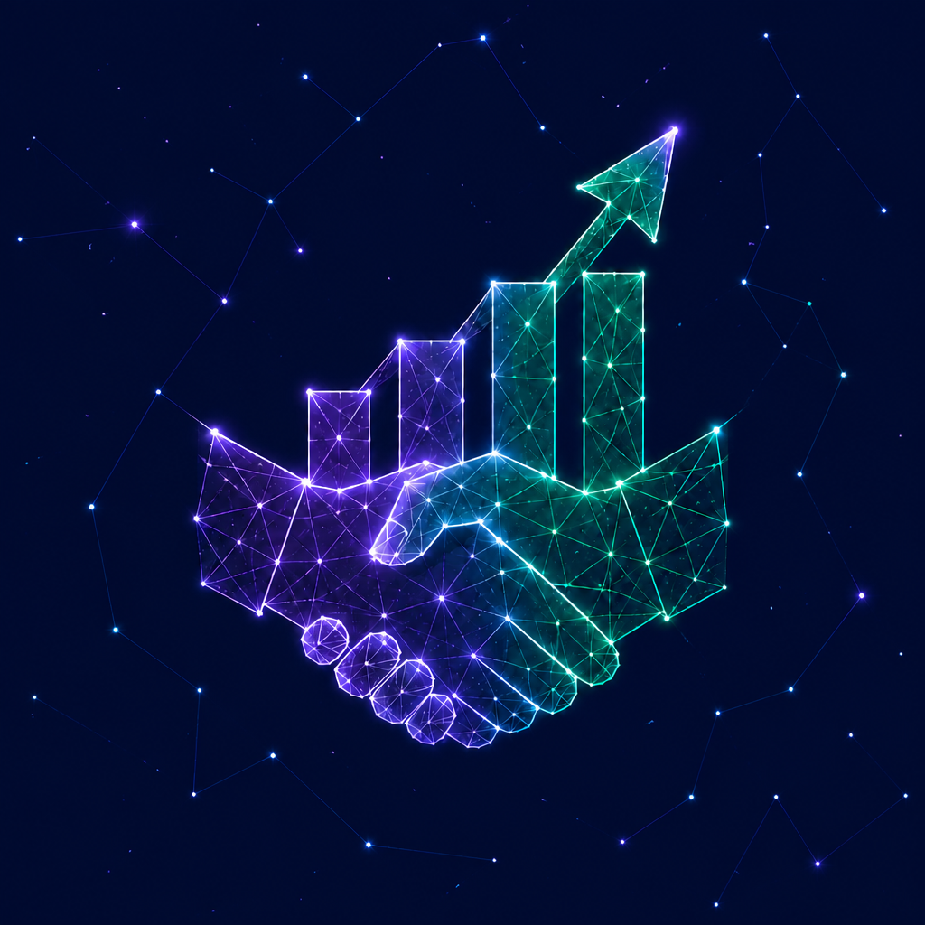 Management consulting in sales, illustrated by a graph and two hands shaking.