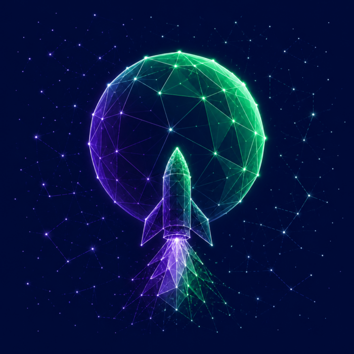 Strategic market launch depicted by a globe and a rocket.